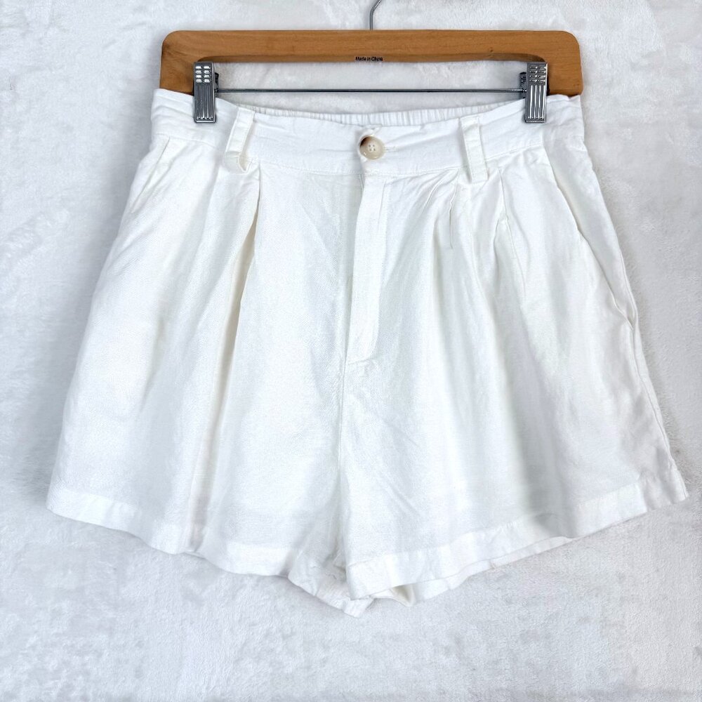 ANTHROPOLOGIE MABLE Aliya Linen Blend Pleated Coastal High Rise Lined Shorts M